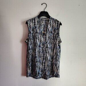 Ladies SZ L Jones New York Blue/White Sleeveless Blouse